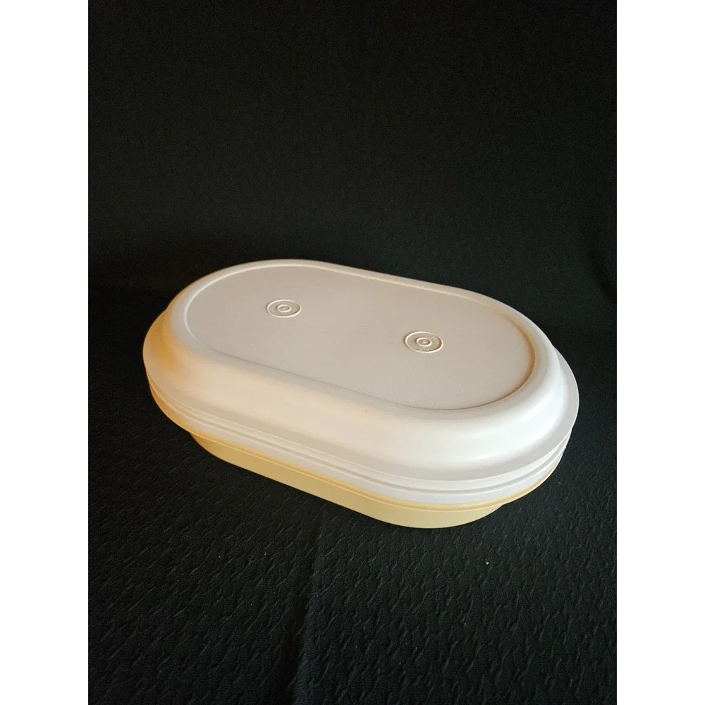 VTG Tupperware 3 Piece Set #1326 Harvest Gold & Almond Lids  ~ Hot/Cold Tray Set